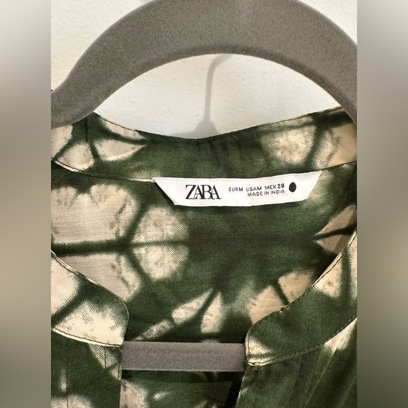 NWOT ZARA PRINTED TUNIC DRESS GREEN / ECRU SIZE M - Picture 7 of 7